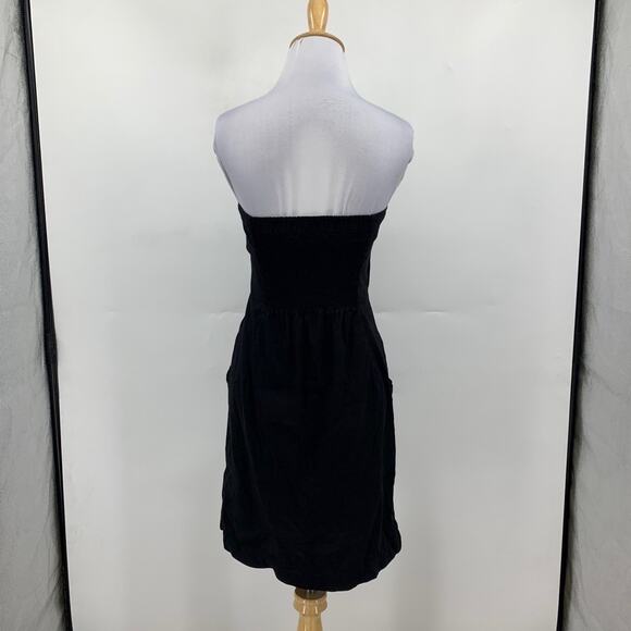Theory Dress Womens 0 Black Simms Linen Blend Strapless Sash Bow Front Pockets - Picture 8 of 15